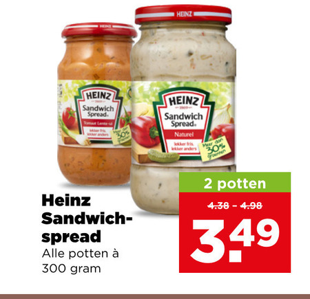 heinz sandwich spread 2 30 300 tomaat lente naturel potten fris folder aanbieding bij Plus Heinz sandwich spread folder aanbieding bij Plus - details