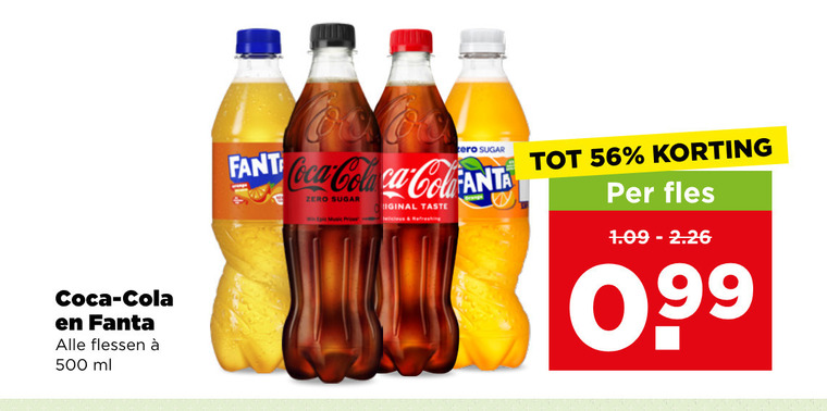 coca-cola fanta cola frisdrank 500 coca flessen ml zero sugar fant original taste fles folder aanbieding bij Plus Coca-Cola frisdrank, cola folder aanbieding bij Plus - details