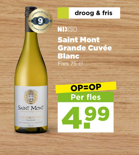 witte wijn 9 saint mont grande tradition nix18 droog fris blanc fles 4 99 folder aanbieding bij Plus
