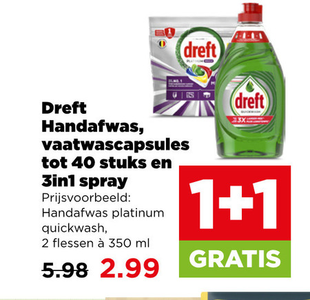 dreft afwasmiddel vaatwasmiddel 1 2 40 350 handafwas vaatwascapsules stuks spray platinum quickwash flessen ml 3x folder aanbieding bij Plus Dreft afwasmiddel, vaatwasmiddel folder aanbieding bij Plus - details