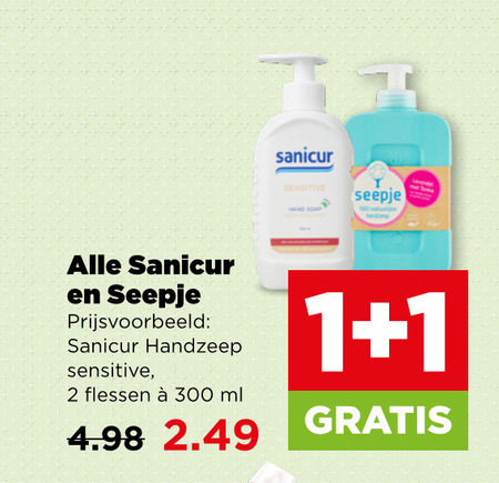 seepje sanicur handzeep 1 2 300 sensitive hand soap flessen ml folder aanbieding bij Plus Sanicur handzeep folder aanbieding bij Plus - details
