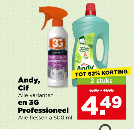 3g andy allesreiniger schimmelreiniger 2 33 500 cif expert schimmel professioneel flessen ml stuks folder aanbieding bij Plus 3G schimmelreiniger, allesreiniger folder aanbieding bij Plus - details