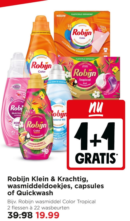 robijn wasmiddel 1 2 22 100 korte koude classics color kleuren oplosbaar doekje glansmiddel wa collections opener tropical wascapsules oplosbare capsules advanced klein intense geurbeleving dagen fris wit quickwash flessen wasbeurten folder aanbieding bij Jumbo Robijn wasmiddel folder aanbieding bij Jumbo - details