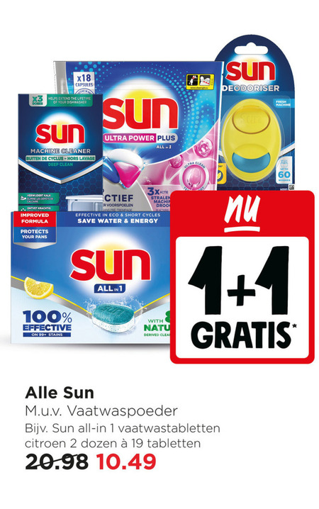 sun vaatwasmiddel 1 2 4 19 60 100 x18 capsules active helps extend lifetime your machine cleaner buiten cyclus deep clean ultra power all fresh verwijdert kalk les ontvet improved formula protects effective 99 stains voorspoelen sans stralen eco short save water energy with vaatwaspoeder vaatwastabletten citroen dozen tabletten folder aanbieding bij Jumbo Sun vaatwasmiddel folder aanbieding bij Jumbo - details