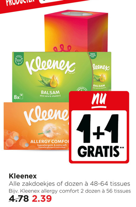 kleenex tissues 1 2 100 recycled r recyclable pack 8x balsem aloe vera vitamin allergy comfortabel soft doux soothes zakdoekjes dozen comfort folder aanbieding bij Jumbo Kleenex tissue folder aanbieding bij Jumbo - details