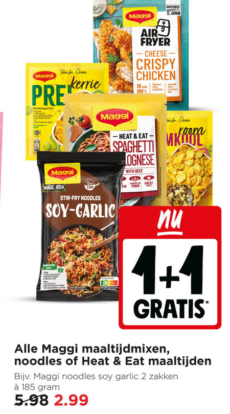 maggi maaltijdmix noodles 1 2 10 180 250 400 for oven boodschappenlijst prei rode paprika aardappelschijfjes 300g gehakt ml kookroom light groente kerrie air fryer cheese crispy chicken min heat spaghetti bolognese asia with beef source kip dijfilet just filet room fry soy garlic shopping blokjes wok score maaltijdmixen maaltijden zakken folder aanbieding bij Jumbo Maggi maaltijdmix, noodles folder aanbieding bij Jumbo - details
