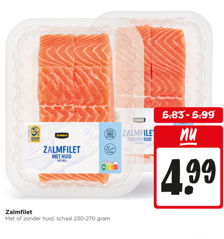 zalmfilet 180 jumbo huid naturel min nutri score schaal www folder aanbieding bij Jumbo