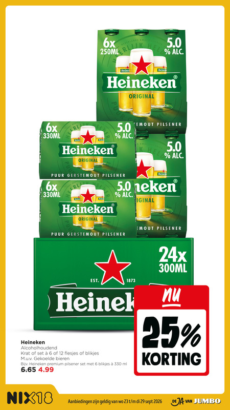 Heineken   krat bier, blikje bier folder aanbieding bij  Jumbo - details