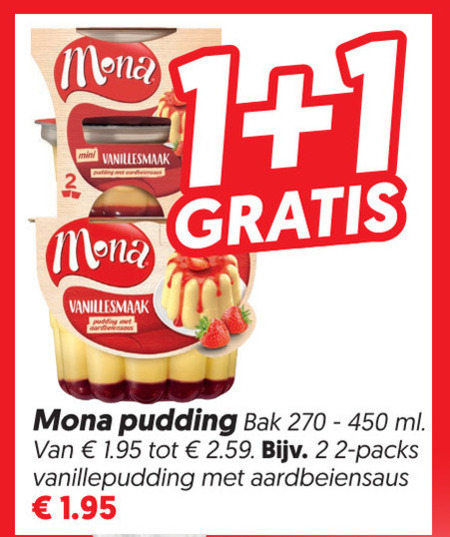 mona pudding 1 2 450 vanillesmaak bak ml vanillepudding aardbeiensaus folder aanbieding bij Dekamarkt Mona pudding folder aanbieding bij Dekamarkt - details