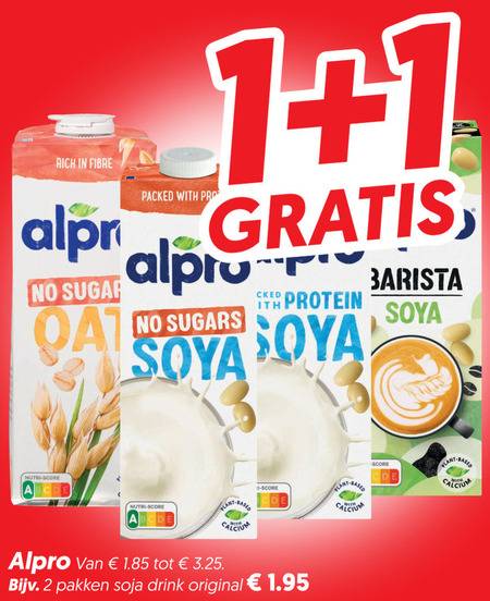 alpro soja melk 1 2 fibre packed with pro sugars soya nutri score protein barista plant based calcium pakken drink original folder aanbieding bij Dekamarkt Alpro soja melk folder aanbieding bij Dekamarkt - details