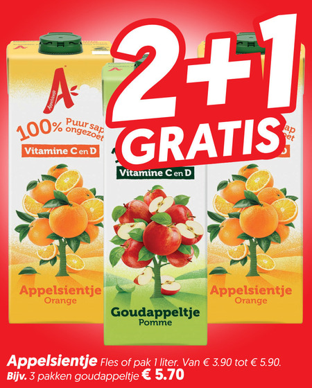 appelsientje fruitdrank 1 2 3 100 puur sap ongezoet vitamine orange goudappeltje pomme fles pak liter pakken folder aanbieding bij Dekamarkt Appelsientje fruitdrank folder aanbieding bij Dekamarkt - details