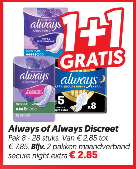 Always   inlegkruisjes, maandverband folder aanbieding bij  Dekamarkt - details