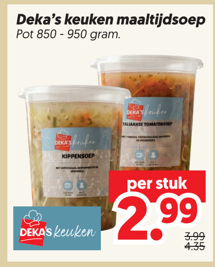 soep keuken maaltijdsoep pot kippensoep kippenvlees italiaanse tomatensoep tomaten groenten spheres stuk 3.99 folder aanbieding bij Dekamarkt