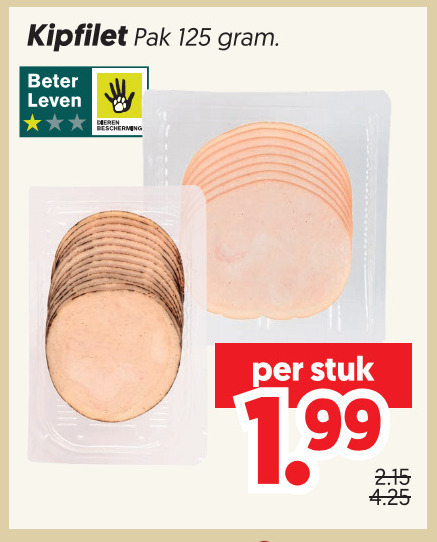 kipfilet pak beter leven dieren bescherming stuk folder aanbieding bij Dekamarkt