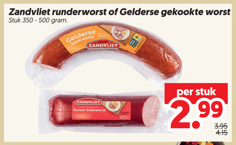 gekookte gelderse worst 20 250 350 zandvliet runderworst stuk bereid kookworst minder runder folder aanbieding bij Dekamarkt