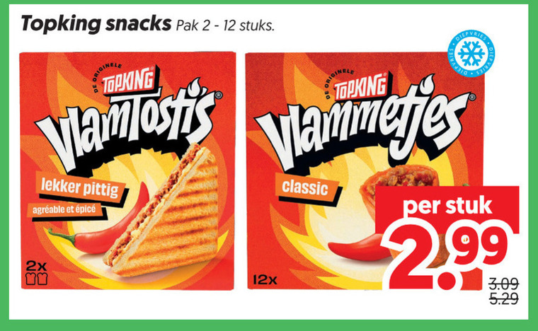 topking kaassnacks 2 12 snacks pak stuks diepvries lammetjes pittig 2x 12x classic stuk folder aanbieding bij Dekamarkt Topking kaassnacks folder aanbieding bij Dekamarkt - details