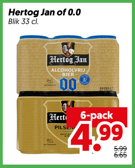 hertog jan alcoholvrij bier blikjes 6 33 0.0 blik hert 00 pilsen zacht pack 5.99 folder aanbieding bij Dekamarkt Hertog Jan alcoholvrij bier, blikje bier folder aanbieding bij Dekamarkt - details