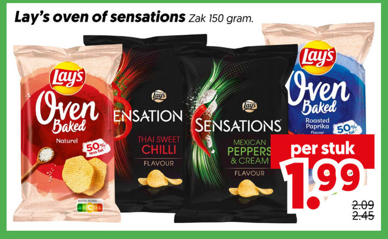 lays chips 50 150 oven sensations zak baked naturel less thai sweet chilli flavour mexican roasted paprika peppers stuk cream folder aanbieding bij Dekamarkt Lays chips folder aanbieding bij Dekamarkt - details