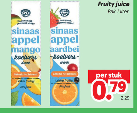 fruitdrank 1 fruity juice pak liter verassend sinaas appel mango aardbei drink gekoeld fruitig fruit stuk folder aanbieding bij Dekamarkt