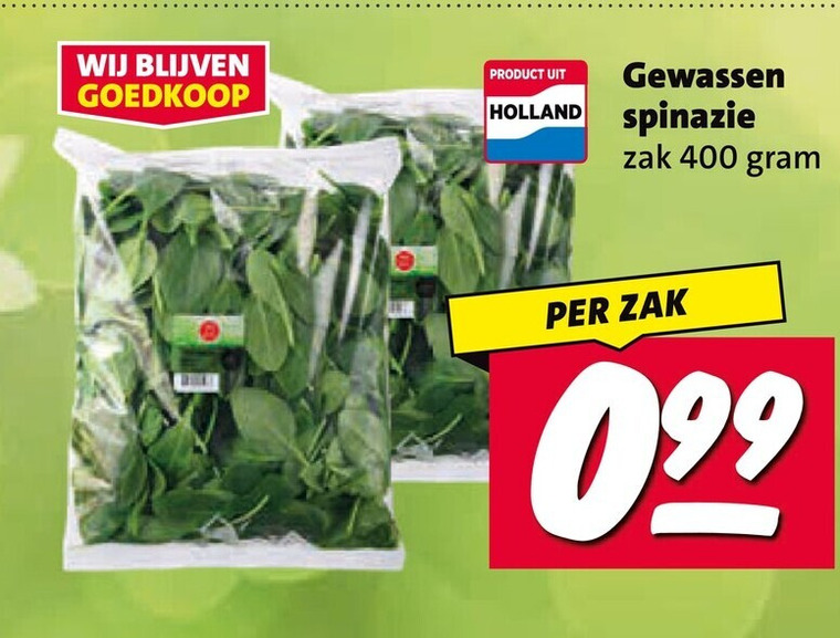 spinazie 400 holland gewassen zak folder aanbieding bij Nettorama