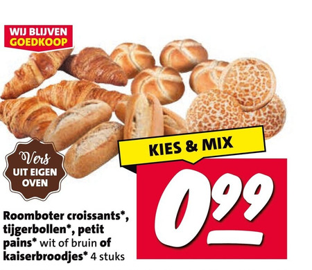 broodjes kaiserbroodjes croissants 4 vers oven roomboter tijgerbollen petit pains wit bruin stuks mix folder aanbieding bij Nettorama