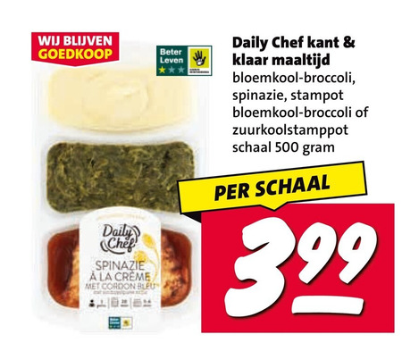 daily chef hollandse kant en klaar maaltijd 500 beter leven spinazie la cordon bleu bloemkool broccoli stampot zuurkoolstamppot schaal folder aanbieding bij Nettorama Daily Chef hollandse kant en klaar maaltijd folder aanbieding bij Nettorama - details