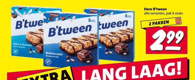 hero mueslirepen 2 6 10 tween pak stuks pakken kokos chocolade chocolat melkchocolade lait lang laag folder aanbieding bij Nettorama Hero mueslireep folder aanbieding bij Nettorama - details