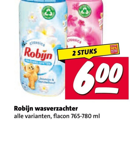 robijn wasverzachter 2 10 600 classics robin jasmijn stuks flacon ml folder aanbieding bij Nettorama Robijn wasverzachter folder aanbieding bij Nettorama - details