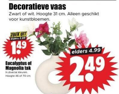 vaas 31 46 decoratieve zwart wit hoogte cm kunstbloemen elders zoek eucalyptus magnolia tak kleuren folder aanbieding bij Dirk