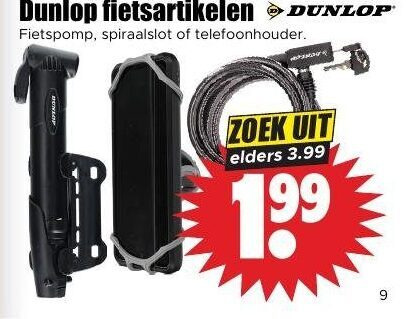 Dunlop   fietspomp, kettingslot folder aanbieding bij  Dirk - details
