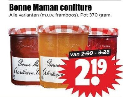 bonne maman jam confiture framboos pot aardbeien abrikozen folder aanbieding bij Dirk Bonne Maman jam folder aanbieding bij Dirk - details