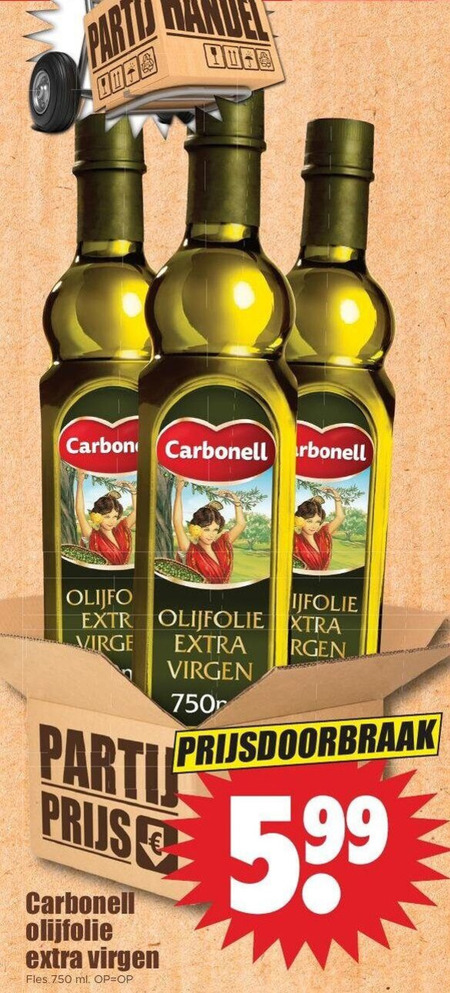 carbonell olijfolie 750 party carbon vierge fles ml folder aanbieding bij Dirk Carbonell olijfolie folder aanbieding bij Dirk - details