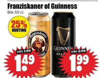 guinness franziskaner speciaalbieren 25 50 blik 1 99 folder aanbieding bij Dirk Guinness speciaalbier folder aanbieding bij Dirk - details