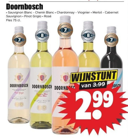 witte wijn rose rode 8 sauvignon blanc chenin chardonnay merlot cabernet pinot grigio rosee fles blush 3.99 folder aanbieding bij Dirk