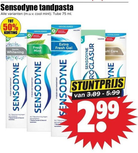 sensodyne tandpasta 50 cool mint tube ml gevoeligheid improved gentle whitening fresh gel tandartsen 24 7 bescherming ge gevoelige tandvlees ulti care folder aanbieding bij Dirk Sensodyne tandpasta folder aanbieding bij Dirk - details