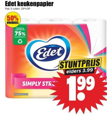 edet keukenpapier 3 50 pak rollen voordeel gemaakt recycled plastic simply stro elders 3.99 folder aanbieding bij Dirk Edet keukenpapier folder aanbieding bij Dirk - details