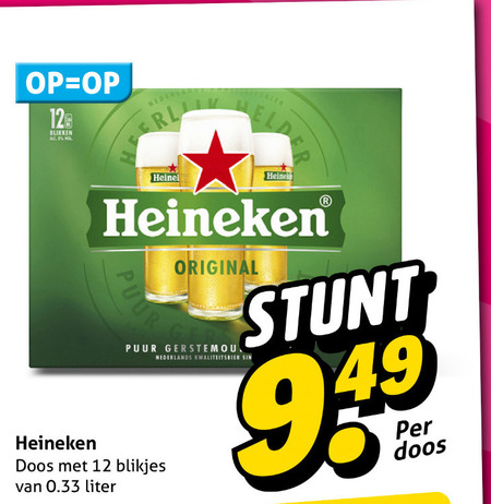 heineken blikjes bier 5 12 128 blikken puur original nederlands kwaliteitsbier doos liter folder aanbieding bij Hoogvliet Heineken blikje bier folder aanbieding bij Hoogvliet - details