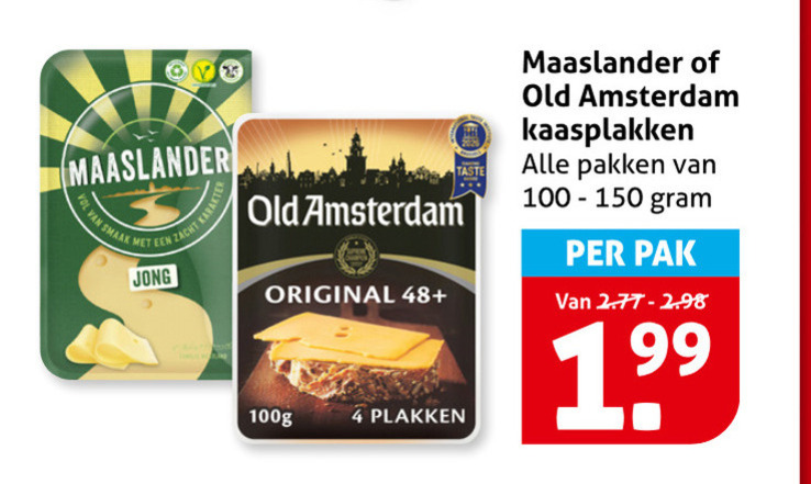 old amsterdam maaslander kaasplakken 4 zacht jong original 48 100g taste pakken pak folder aanbieding bij Hoogvliet Maaslander kaasplakken folder aanbieding bij Hoogvliet - details