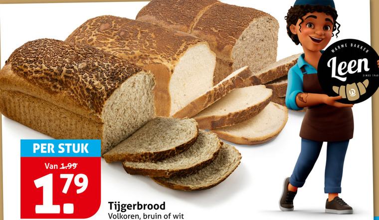 brood stuk tijgerbrood volkoren bruin wit warme bakker folder aanbieding bij Hoogvliet
