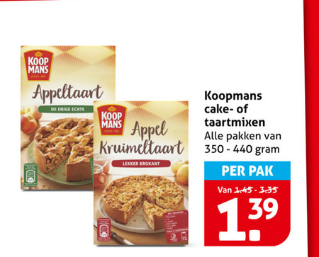 koopmans cakemix bakmix 350 mans appeltaart enige appel kruimeltaart krokant cake taartmixen pakken pak folder aanbieding bij Hoogvliet Koopmans bakmix, cakemix folder aanbieding bij Hoogvliet - details