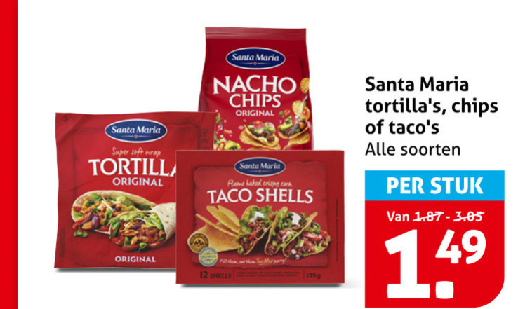 Santa Maria   tortilla, taco folder aanbieding bij  Hoogvliet - details