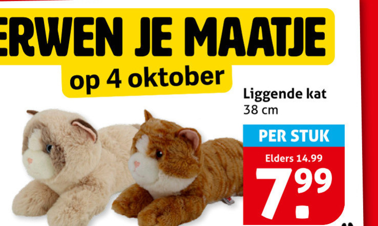 pluche en knuffels 4 verwen maatje oktober liggende kat cm stuk elders folder aanbieding bij Hoogvliet