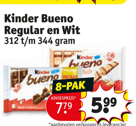 kinder bueno chocoladerepen 8 regular wit pak folder aanbieding bij Kruidvat Kinder Bueno chocoladereep folder aanbieding bij Kruidvat - details
