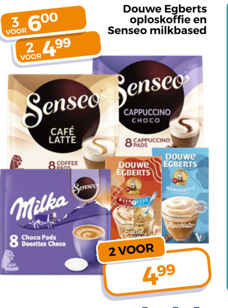 douwe egberts senseo oploskoffie koffiepads 2 8 milkbased mcafee latte coffee cappuccino choco pads milka posities folder aanbieding bij Trekpleister Douwe Egberts koffiepad, oploskoffie folder aanbieding bij Trekpleister - details