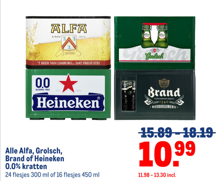 alfa heineken 0.0 grolsch brand krat bier 16 24 300 450 1870 beer limburg pilsner meesterschap alcohol free kratten ml wylre neerlandsch bierbrouwerij folder aanbieding bij Makro Alfa krat bier folder aanbieding bij Makro - details