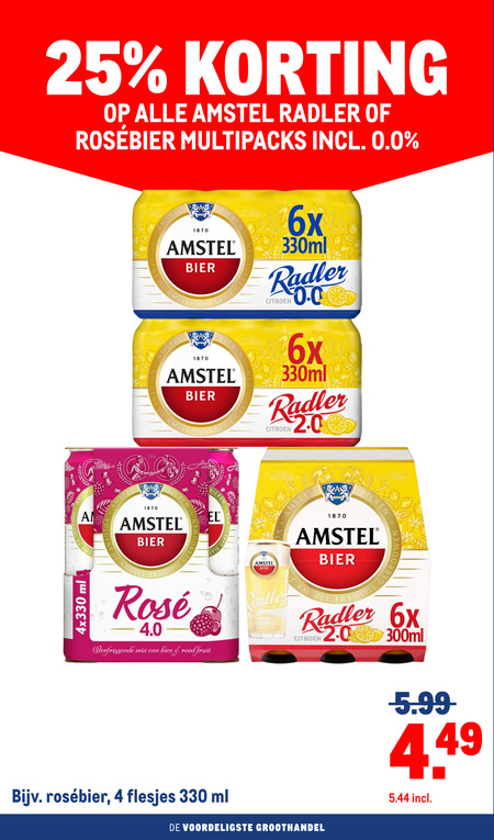 amstel radler bier 4 25 330 1870 multipacks 0.0 bieren 6x 330ml citroen 2.0 ml rosee mix rood fruit 300ml groothandel 5.99 folder aanbieding bij Makro Amstel radler bier folder aanbieding bij Makro - details