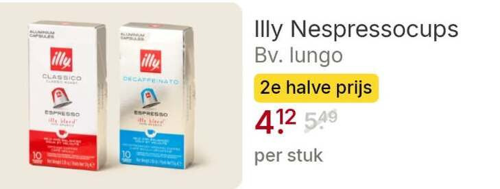 illy koffiecups 10 aluminium classico espresso nespressocups lungo 2e halve stuk folder aanbieding bij Picnic Illy koffiecups folder aanbieding bij Picnic - details