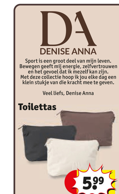 toilettas da denise anna sport deel leven bewegen energie zelfvertrouwen gevoel mezelf collectie dag klein kracht liefs folder aanbieding bij Kruidvat