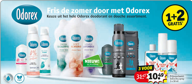 odorex deodorant 1 2 3 30 fris zomer douche assortiment pomodore fresh soft lovely almond lavender men shower perfume kruidvat dry spray ml folder aanbieding bij Kruidvat Odorex deodorant folder aanbieding bij Kruidvat - details