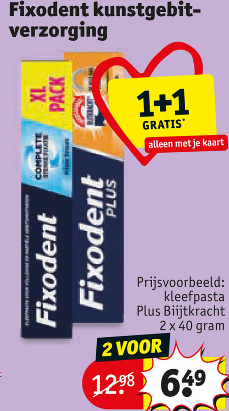 fixodent kunstgebit verzorging 1 2 40 1x pack kaart kleefpasta folder aanbieding bij Kruidvat Fixodent kunstgebit verzorging folder aanbieding bij Kruidvat - details